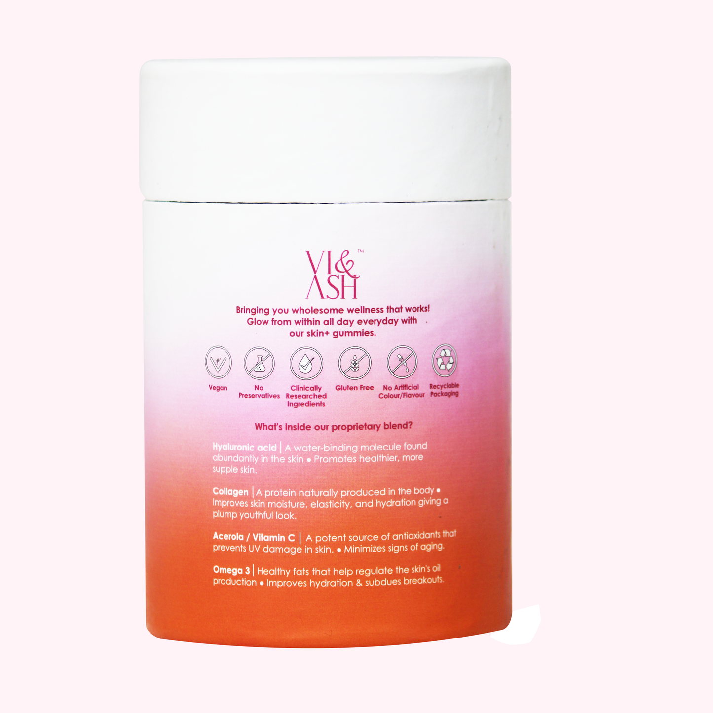 Vi & Ash Skin+ Collagen Gummies | With Vitamin C, Hyaluronic Acid | For Bright & Glowing Skin