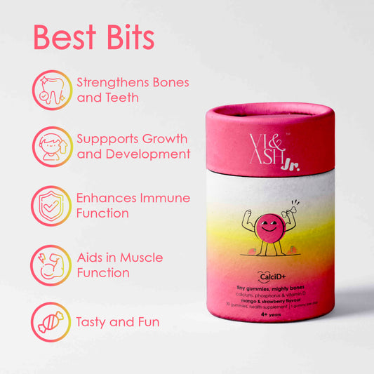 VI & ASH CalciD+ - Gummies for children | Strengthens Bones and Teeth | Supports Growth and Development | Enhances Immune Function | Aids in Muscle Function | Tasty and Fun