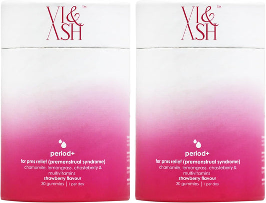 VI & ASH Period+ Gummies to Ease Period Pain, Menstruation Cramp - 60 Strawberry Flavor Gummies
