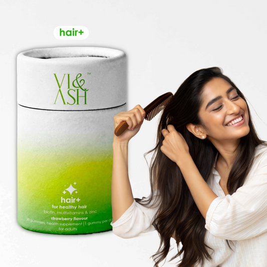 Vi & Ash Hair+ Biotin Hair Gummies  | With Biotin, Multivitamins A, C, E & Zinc For Strong and Shiny Hair