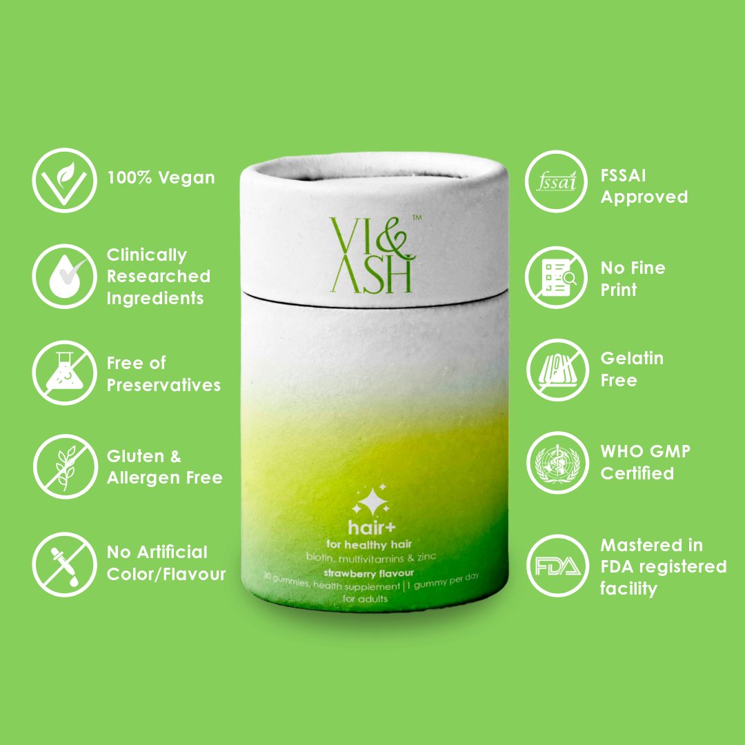 Vi & Ash Hair+ Biotin Hair Gummies  | With Biotin, Multivitamins A, C, E & Zinc For Strong and Shiny Hair