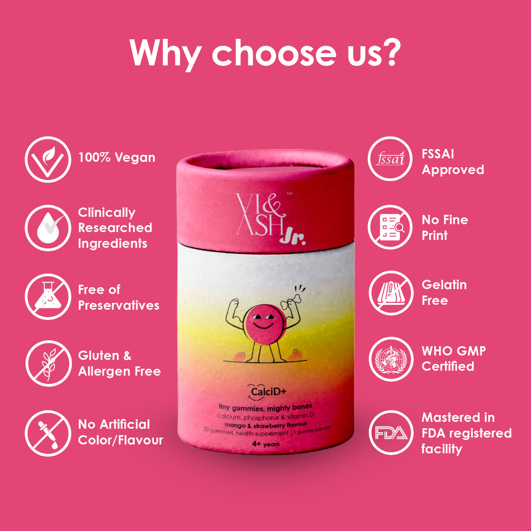 VI & ASH CalciD+ - Gummies for children | Strengthens Bones and Teeth | Supports Growth and Development | Enhances Immune Function | Aids in Muscle Function | Tasty and Fun